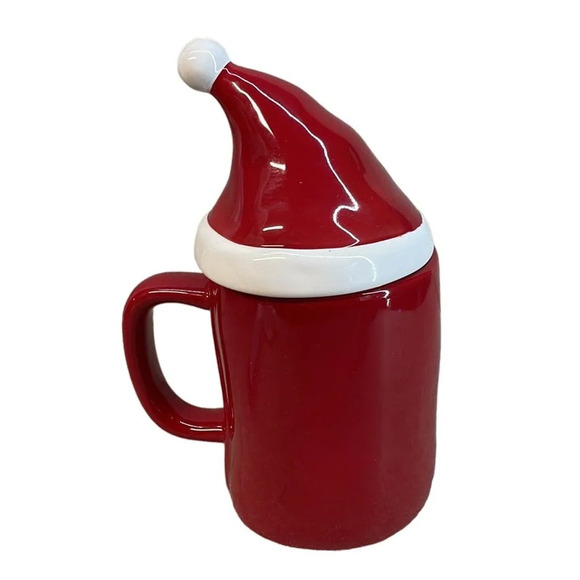 New Rae‎ Dunn "Jingle Bells" Red Christmas Mug with Santa Hat Top - Picture 2 of 6